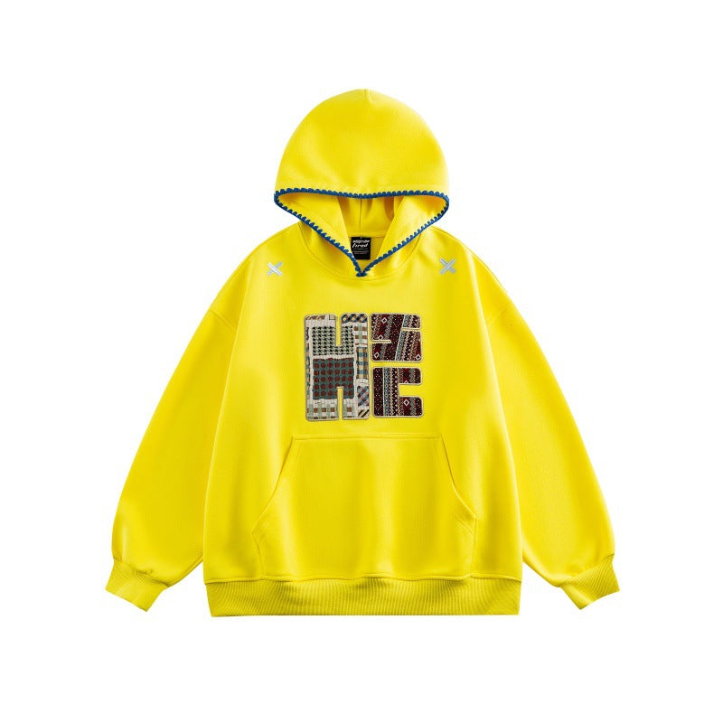 Unisex Weit geschnittener Kapuzenpullover mit Patchwork-Applikation und Kängurutasche Shop Nory