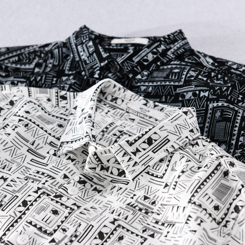 Herren Langarmhemd im Overshirt-Stil mit geometrischem Ethno‑Print Shop Nory