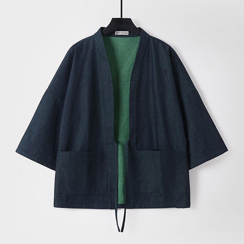Unisex Leichte Denim-Kimono-Jacke mit kontrastfutter und Bindeband Shop Nory
