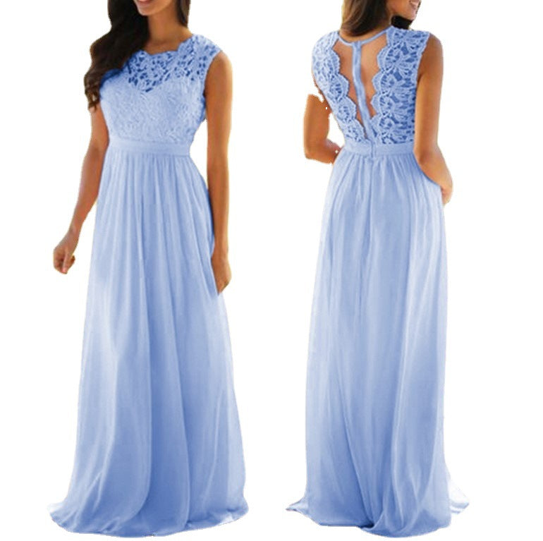 Damen Maxikleid mit elegantem Spitzenoberteil und tiefem Rücken