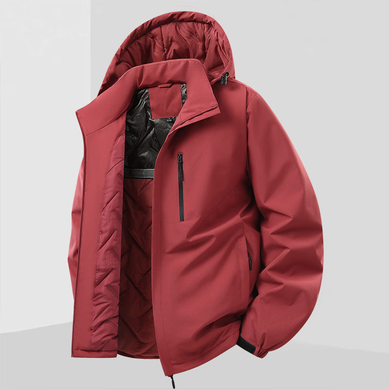 Herren Leichte isolierte Hybrid-Outdoorjacke mit Thermofutter, Kapuze und wasserdichten Reißverschlüssen Shop Nory