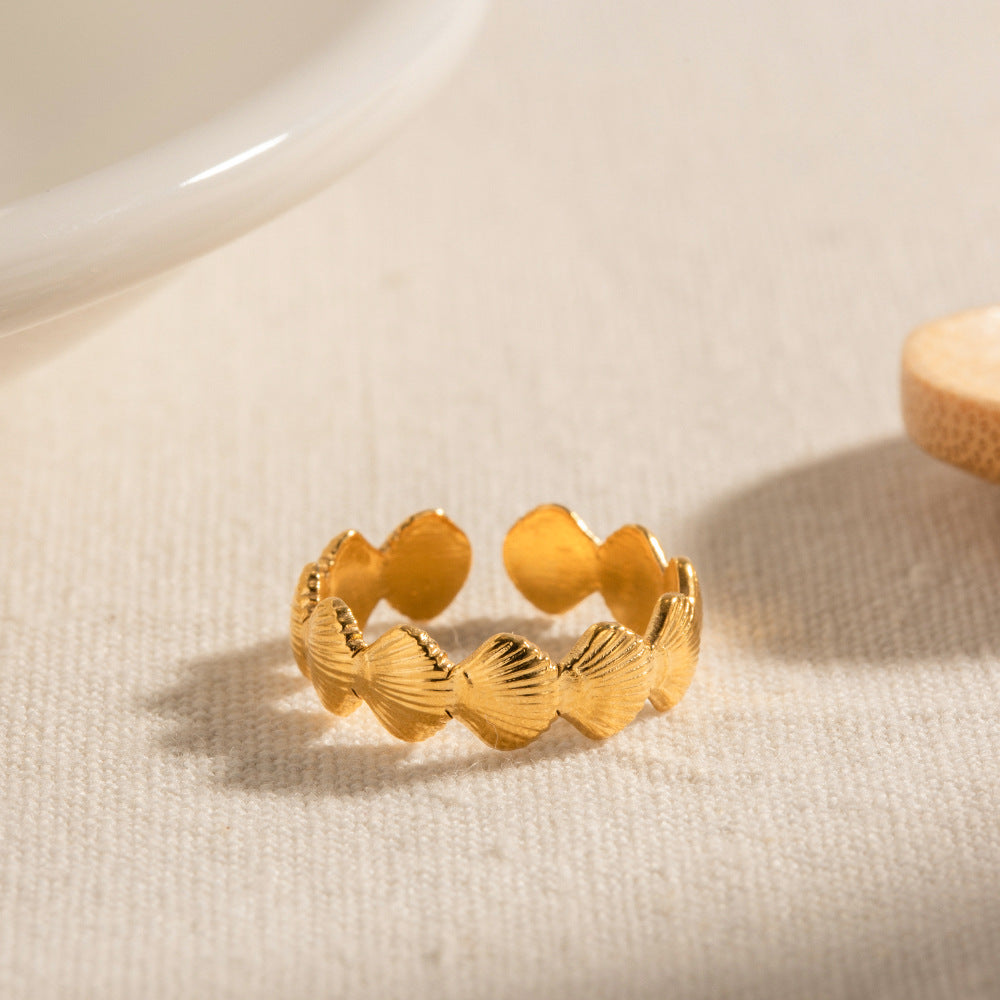 Damen offener Ring im Muschel-Design aus hochwertigem Edelstahl Shop Nory