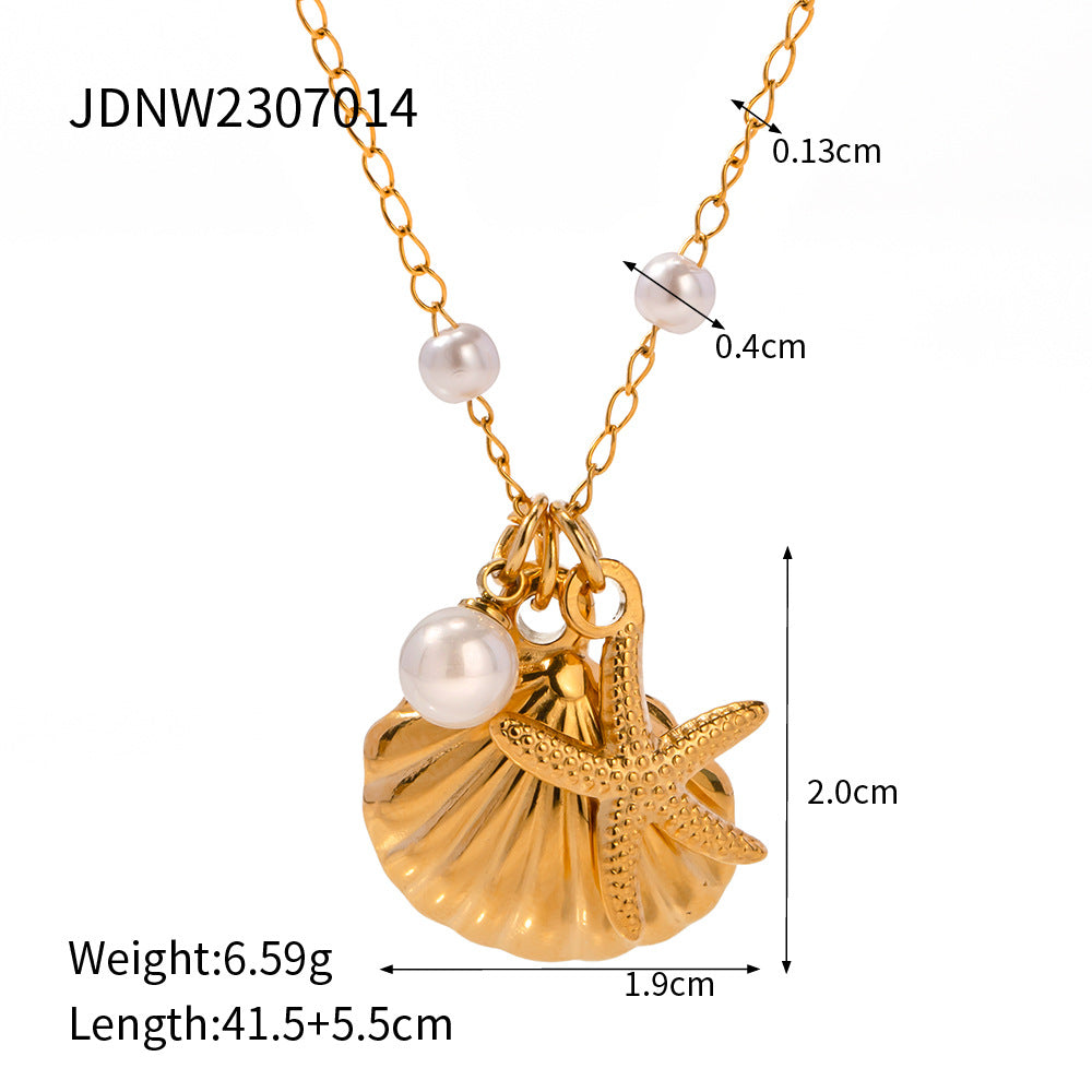 Damen Halskette mit traumhaften Muschelanhängern und eleganten Perlenakzenten Shop Nory
