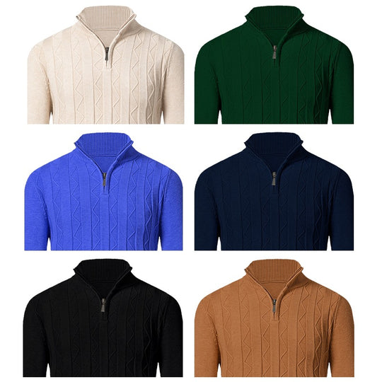 Herren Feinstrick-Halbzip-Pullover mit Zopfmuster und Stehkragen Shop Nory