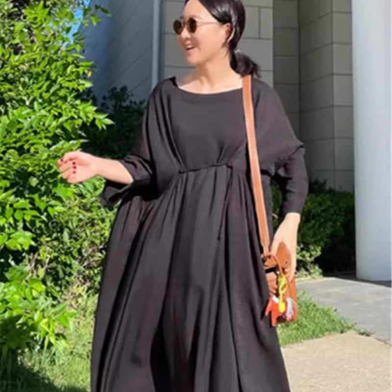 Damen Langes Smock‑Maxikleid mit tiefer Taillennaht und weitem Glockenrock Shop Nory