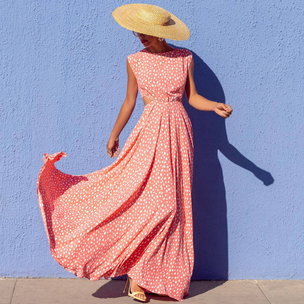 Damen Maxi-Punktkleid mit raffiniertem Schnitt und eleganten Details Shopnory