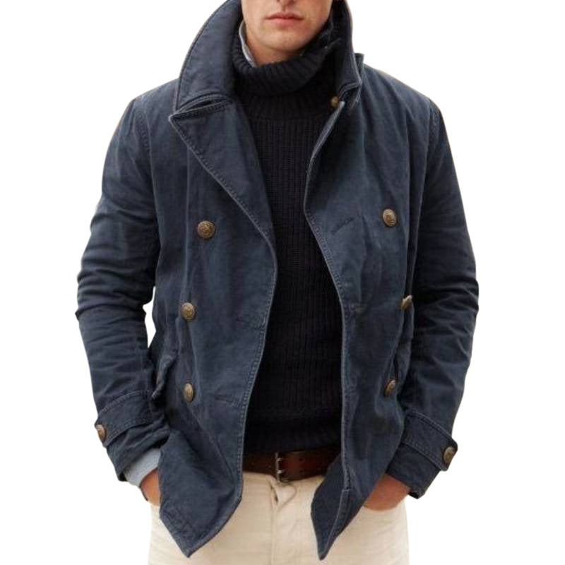 Herren Doppelreihiger Baumwoll-Peacoat mit Marineknöpfen und Stehkragen Shop Nory