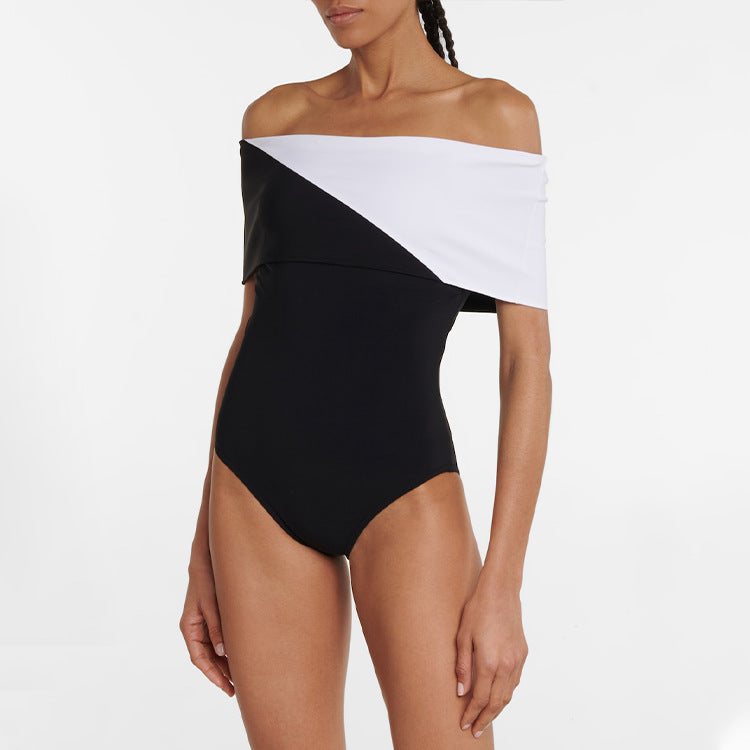 Damen Badeanzug mit modischem Off-Shoulder Design und eleganter Rüschen-Maxiröhre Shopnory