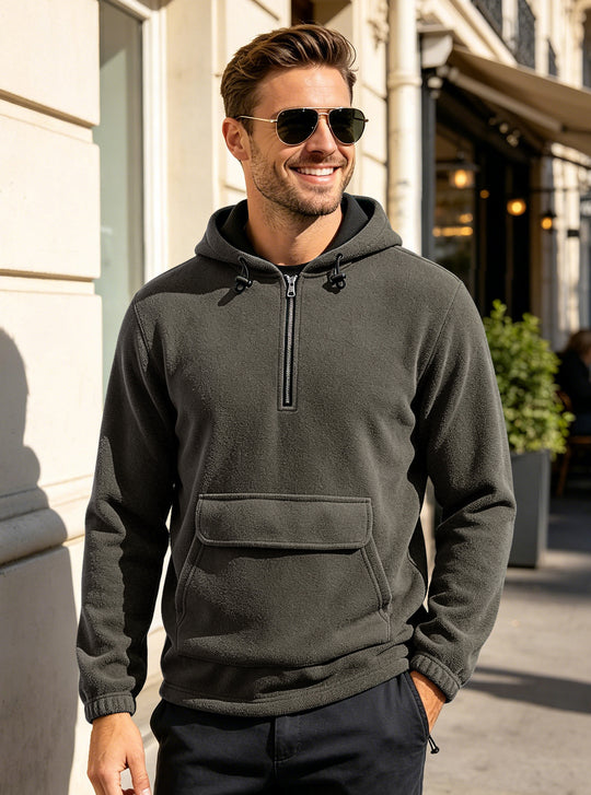 Herren Fleece-Hoodie mit halbem Reißverschluss, Kängurutasche und verstellbarer Kapuze Shop Nory