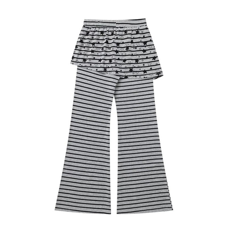 Damen Gestreifte Palazzo-Jerseyhose mit angenähtem Volantrock und weitem Schlag Shop Nory
