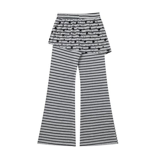 Damen Gestreifte Palazzo-Jerseyhose mit angenähtem Volantrock und weitem Schlag Shop Nory