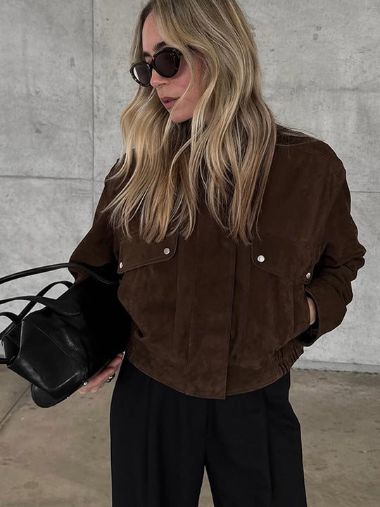 Damen Kurzjacke aus Veloursleder mit aufgesetzten Pattentaschen Shop Nory