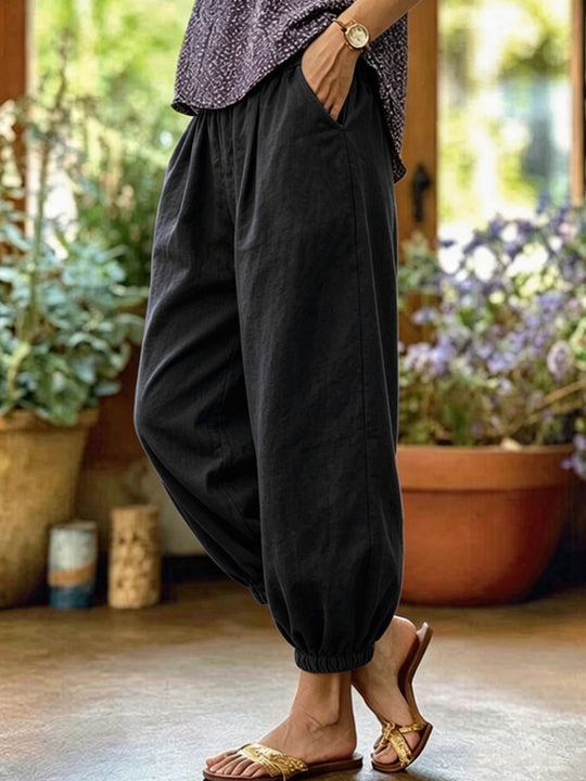 Damen Leichte Leinenhose mit weitem Bein und Kordelzug Shop Nory