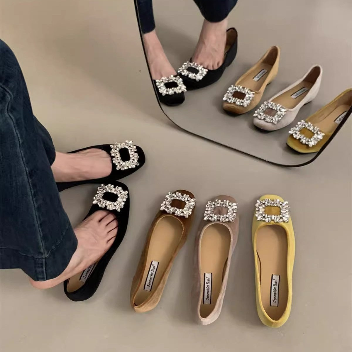 Damen raffinierte Ballerinas mit funkelndem Schmuckdetail und flexiblem Fußbett