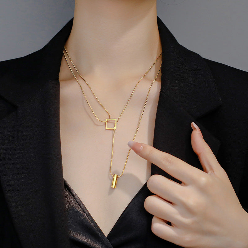 Damen Doppel-Layer Geometrische Anhänger Halskette Shop Nory