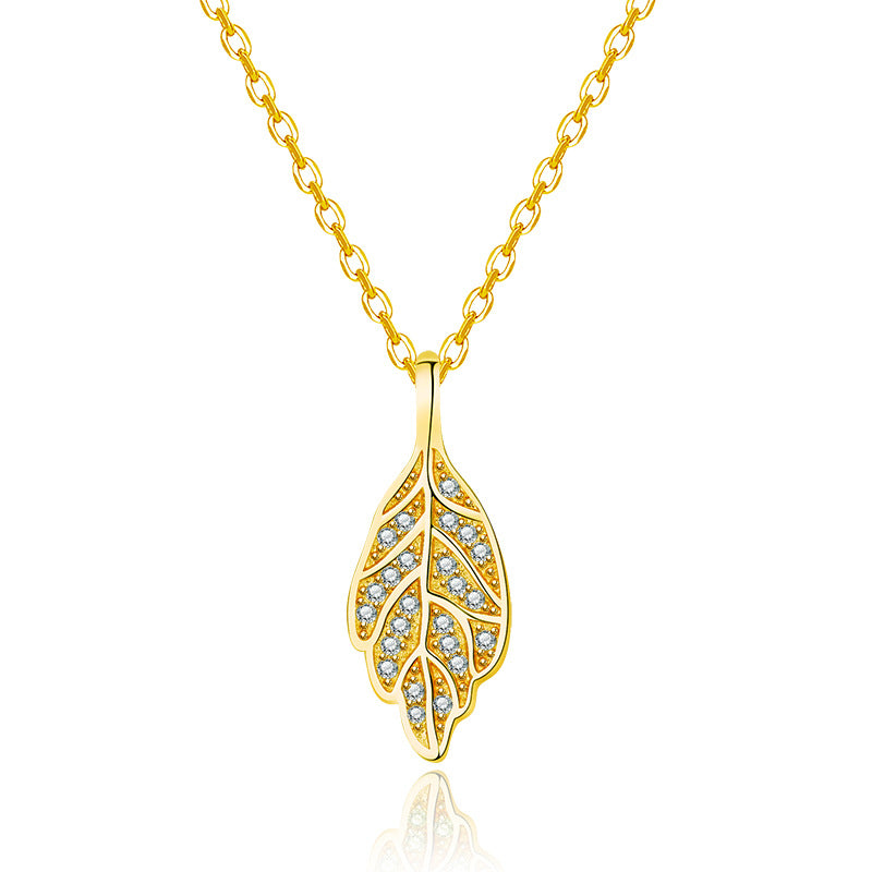 Damen Halskette mit filigranem Blätterdesign und funkelnden Zirkonia Shop Nory