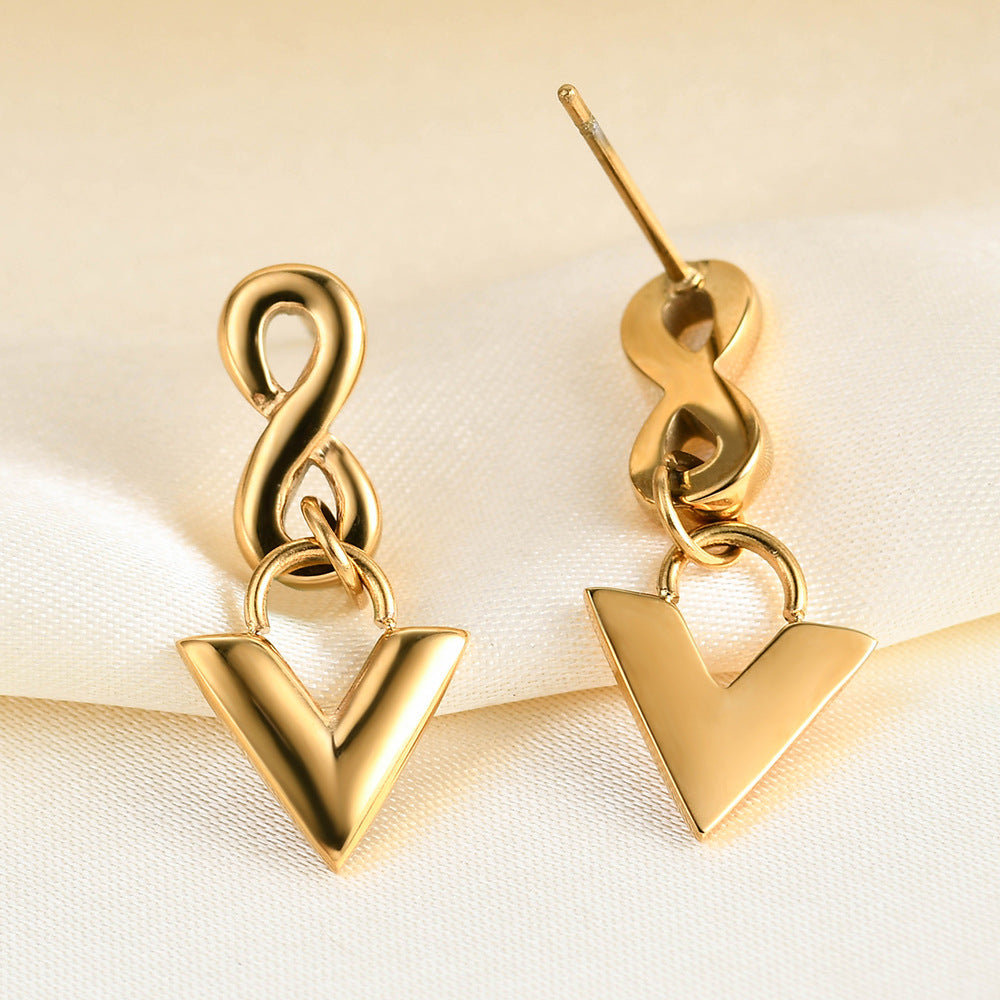 Damen Ohrhänger mit modernem V-Design und durchbrochenem Infinity-Anhänger Shop Nory
