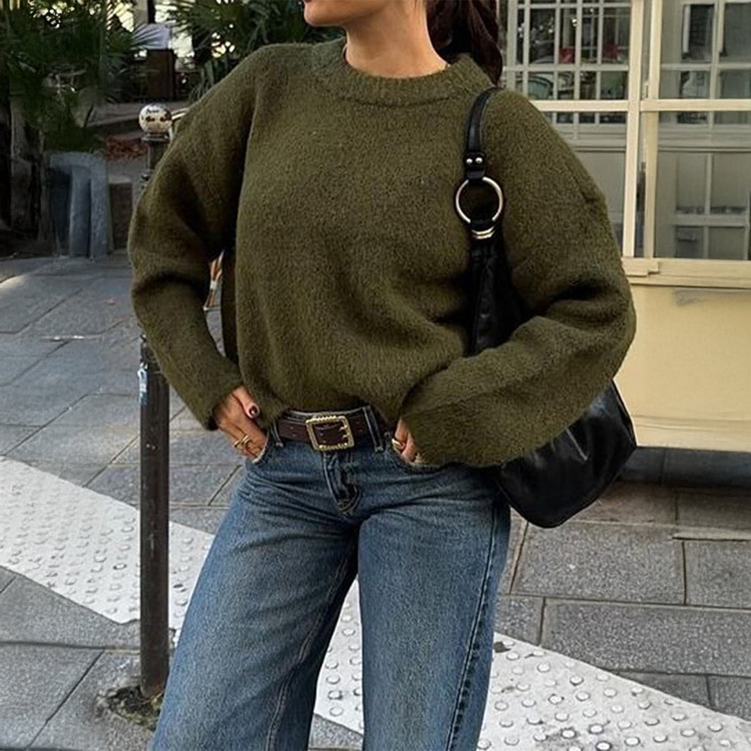 Damen nan kuscheliger Oversize-Strickpullover mit Rundhalsausschnitt und voluminösen Ballonärmeln Shop Nory