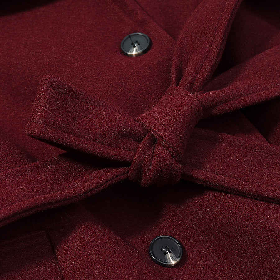 Damen Maxilanger Wollmix-Trenchcoat mit Schulterpasse, Bindegürtel und Krempelärmeln Shop Nory