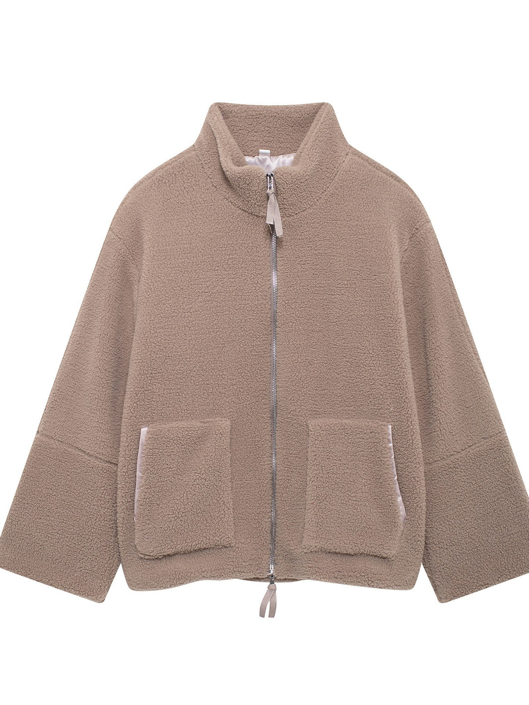 Damen Boxy-Teddyfleece-Jacke mit Stehkragen, Zwei-Wege-Reißverschluss und aufgesetzten Taschen Shop Nory