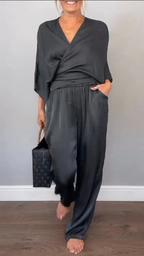 Damen elegantes und bequemes Satin-Hosenanzug