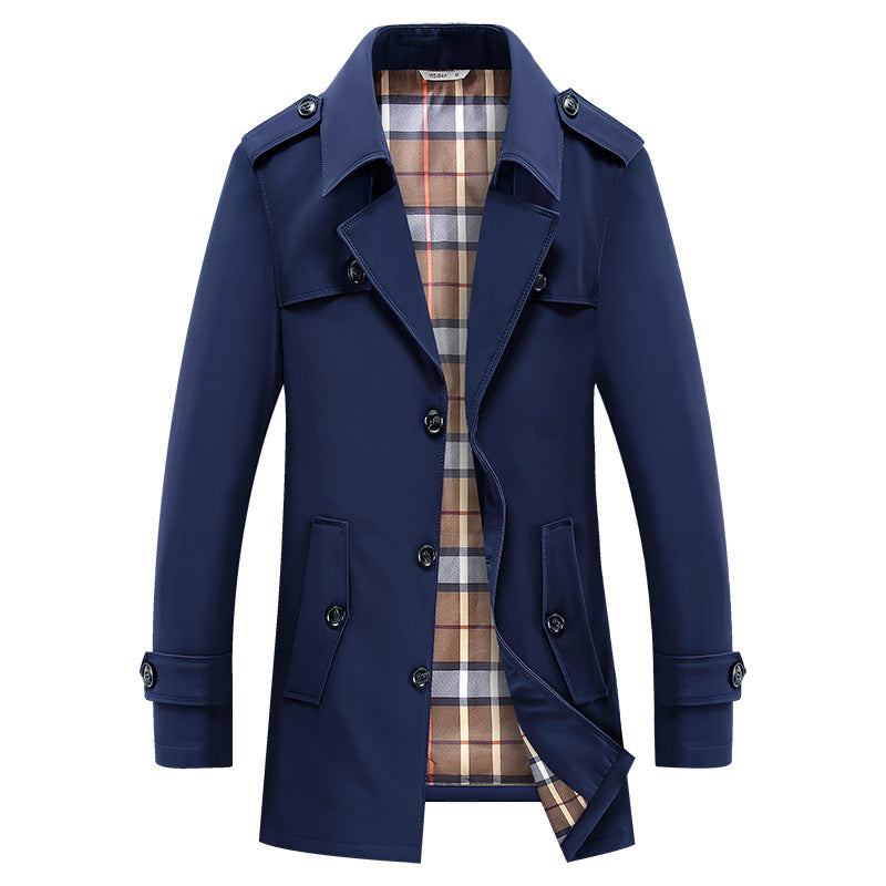 Herren Kurz-Trenchcoat im klassischen Stil mit karierter Innenfütterung, Schulterklappen und Pattentaschen Shop Nory