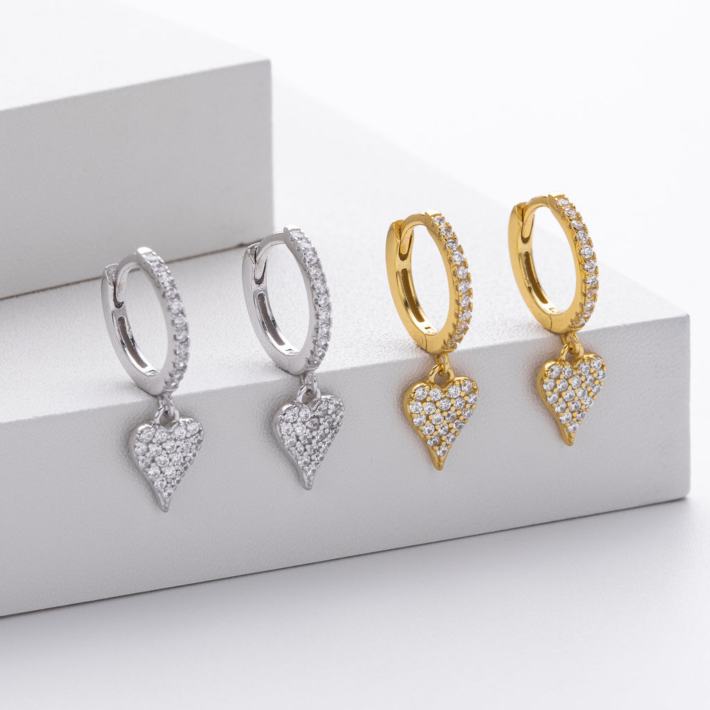 Damen Ohrhänger mit funkelndem Herzanhänger aus hochwertigem 925 Sterling Silber Shop Nory