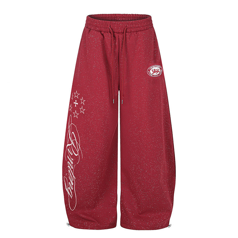 Damen Extraweite Palazzo‑Sweathose im Glitzer‑Nep mit Elastikbund, Kordelzug und Stern‑Script‑Print Shop Nory