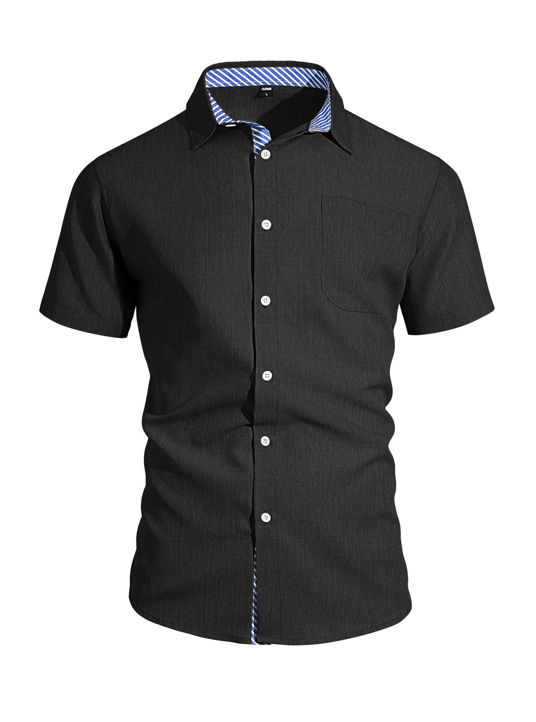 Herren nan Business-Casual Kurzarmhemd mit gestreiftem Kragenfutter und Brusttasche