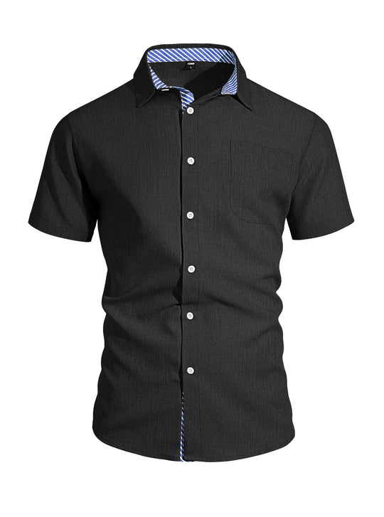 Herren nan Business-Casual Kurzarmhemd mit gestreiftem Kragenfutter und Brusttasche