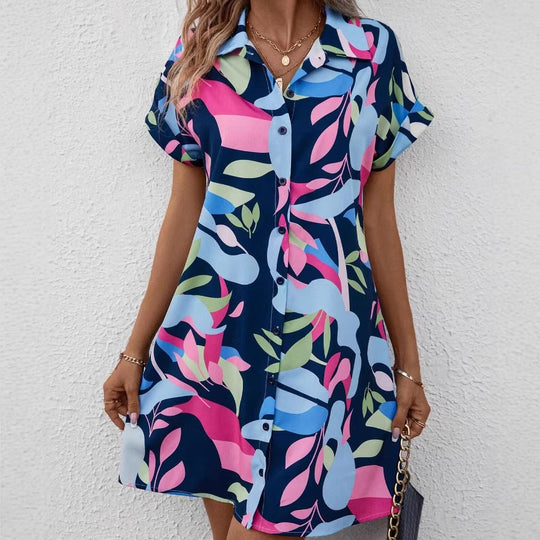 Damen Lockeres Hemdblusenkleid mit Knopfleiste, Reverskragen und floralem Print Shop Nory