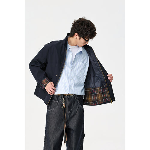 Herren Kurz geschnittene Canvas‑Fieldjacke mit Cordkragen und verdeckter Druckknopfleiste Shop Nory