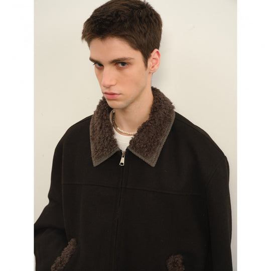 Herren Bomberjacke mit Teddykragen, Reißverschluss und elastischem Saum Shop Nory