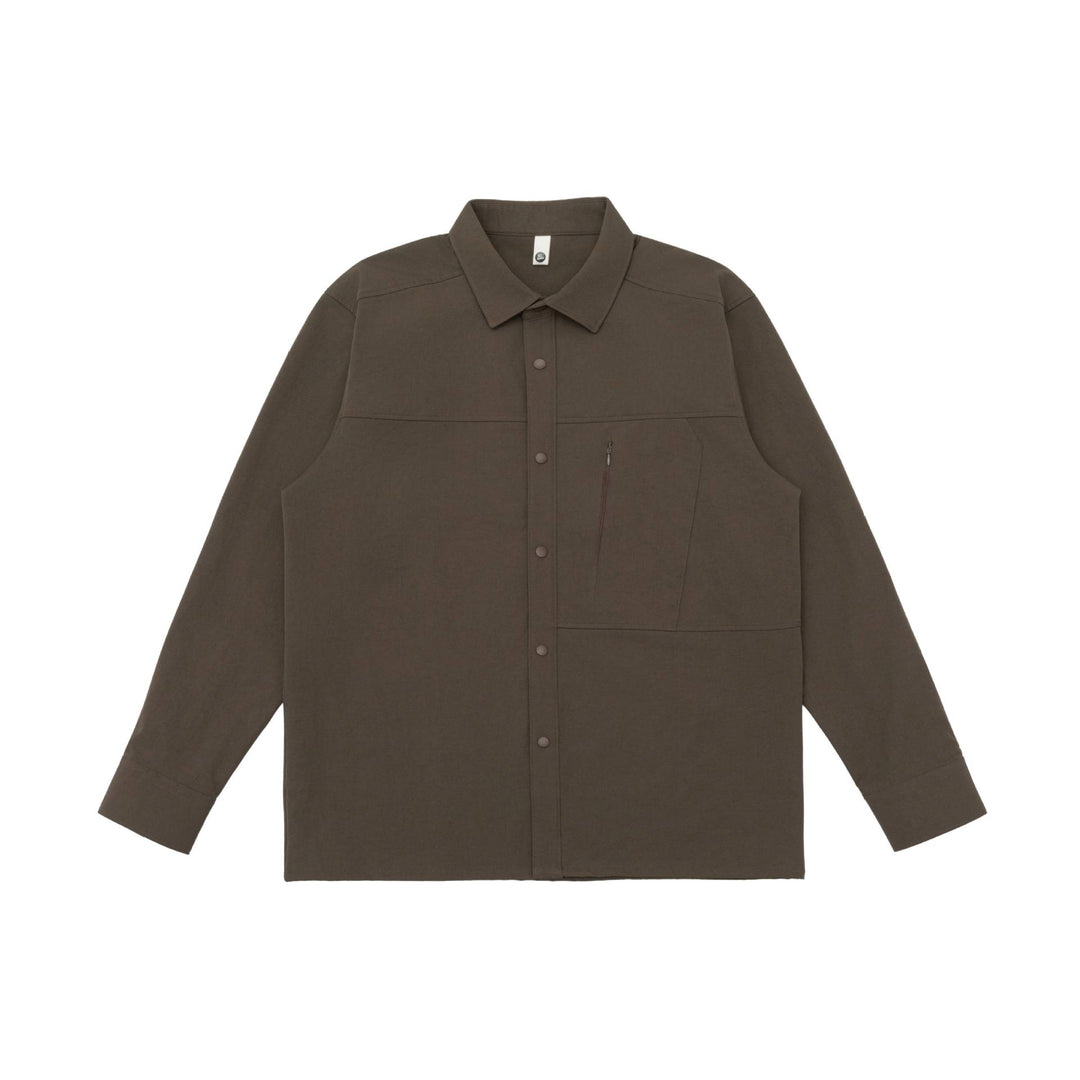 Unisex Oversize-Hemdjacke im Utility‑Style mit verdeckter Druckknopfleiste und diagonaler Reißverschlusstasche Shop Nory