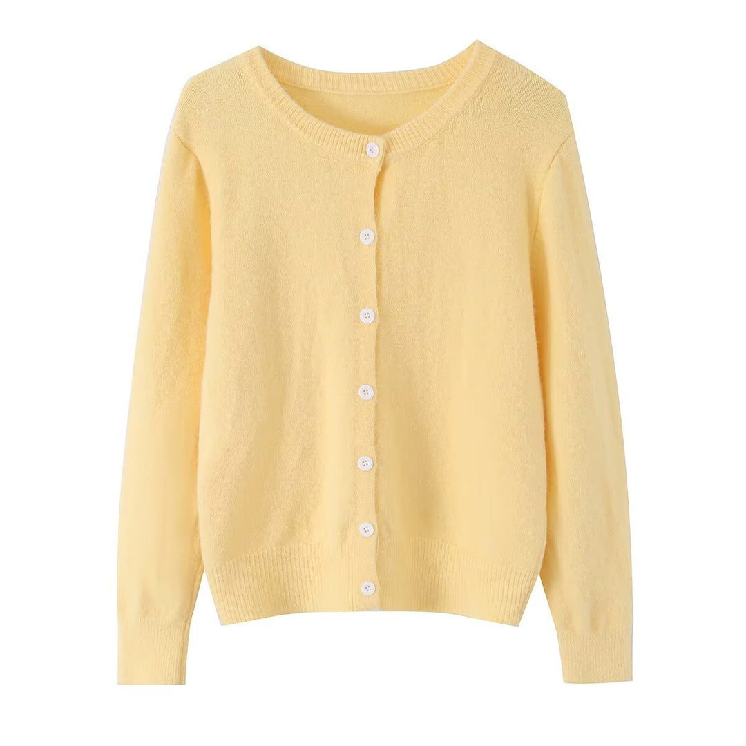 Damen Leichter Feinstrick-Cardigan mit Rundausschnitt, Rippbündchen und Perlmuttknöpfen Shop Nory