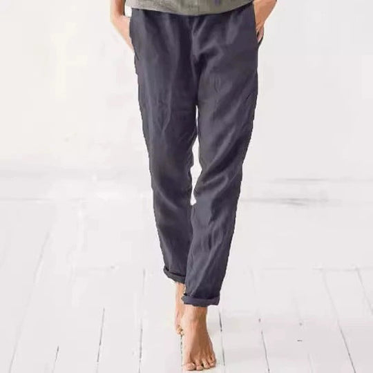 Damen lässige Leinenhose mit elastischem Bund und praktischen Taschen