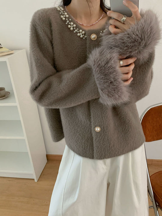 Damen Elegante Strickjacke mit Perlen-Details Shop Nory