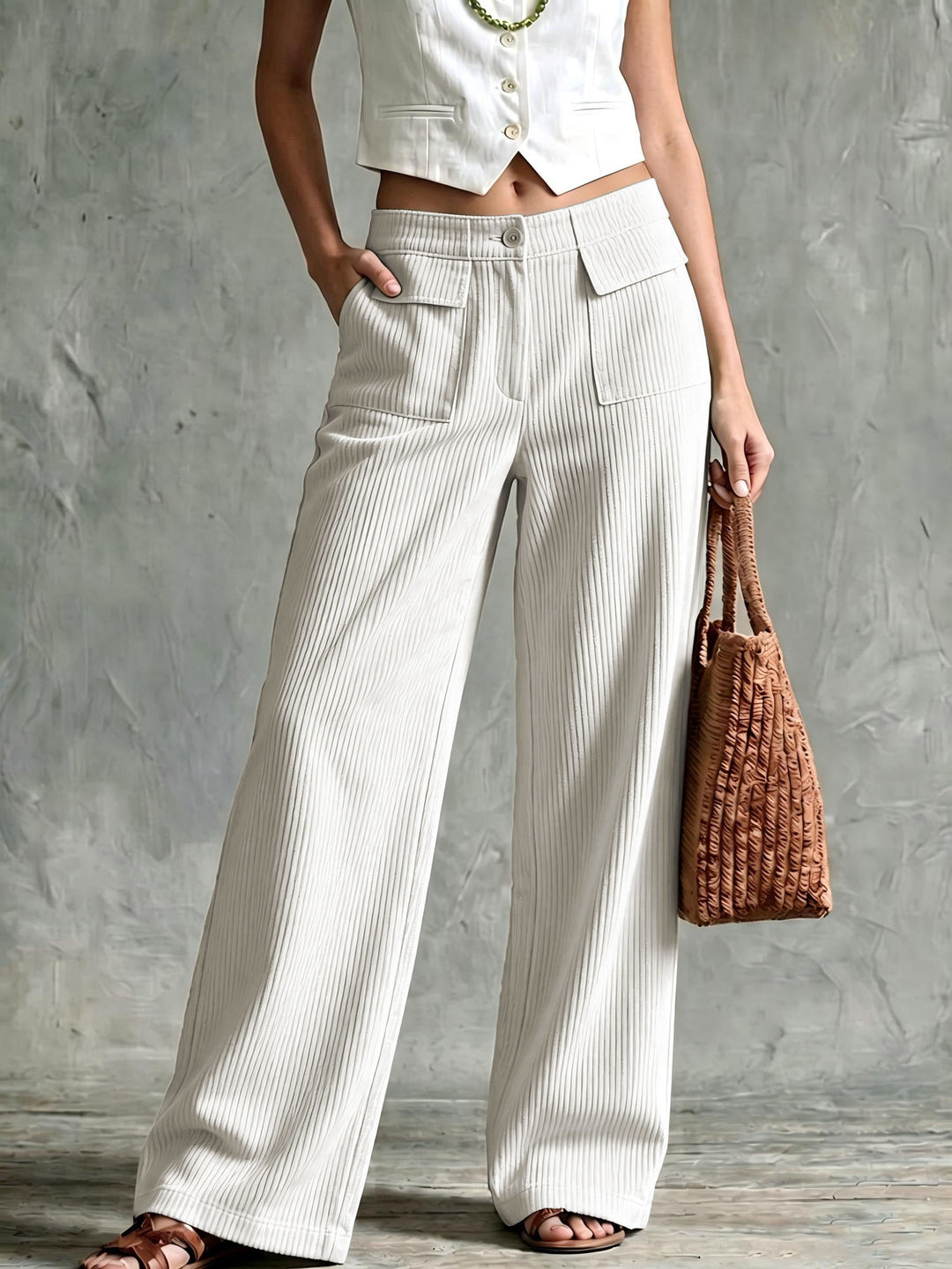 Damen Weite Cord-Palazzohose mit hoher Taille und aufgesetzten Pattentaschen Shop Nory