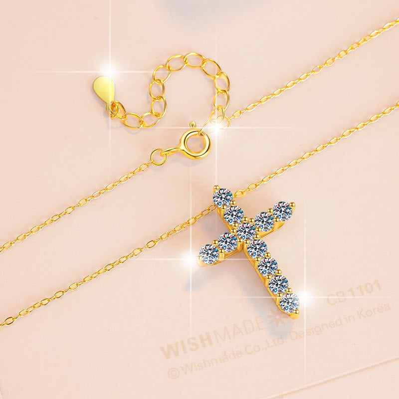 Damen Halskette mit funkelndem Kreuz-Anhänger aus kristallklaren Zirkonia Shop Nory