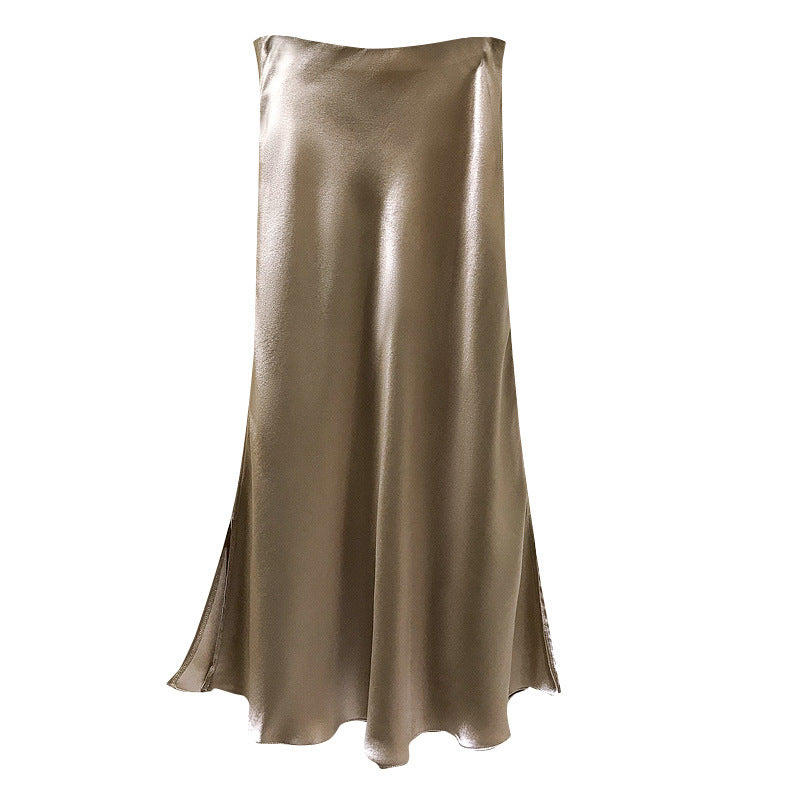 Damen Eleganter Satinrock mit asymmetrischem Schlitz Shop Nory