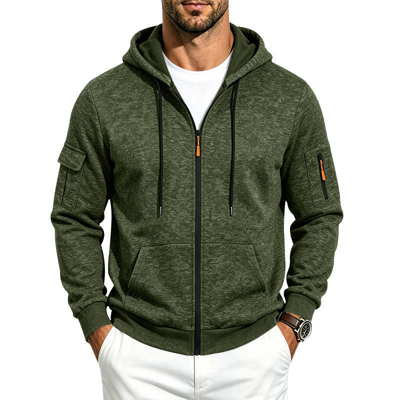 Herren Kapuzen-Sweatjacke aus meliertem French-Terry mit Reißverschluss und Ärmeltasche Shop Nory
