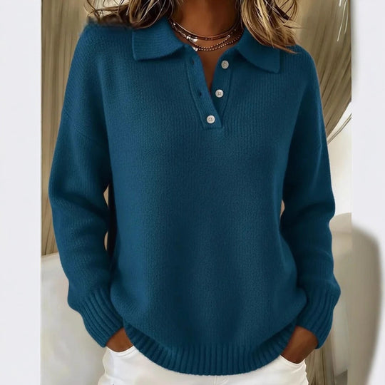 Damen nan kuscheliger Polokragenpullover mit kurzer Knopfleiste und gerippten Bündchen Shop Nory
