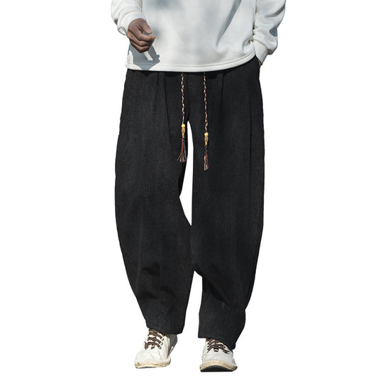 Herren Weit geschnittene Kordhose mit Tunnelzug, Bundfalten und Relaxed-Fit Shop Nory