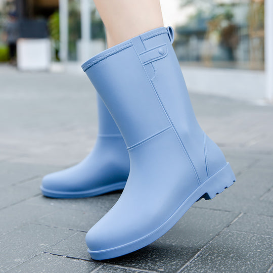Damen Mittelhohe nahtlose Regenstiefelette aus flexiblem Vollgummi mit griffiger Profilsohle Shop Nory