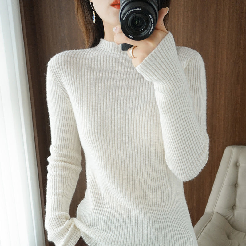 Damen Luxus-Feinstrickpullover mit schmaler Rippenstruktur und kurzem Stehkragen Shop Nory