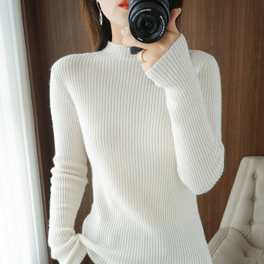 Damen Luxus-Feinstrickpullover mit schmaler Rippenstruktur und kurzem Stehkragen Shop Nory