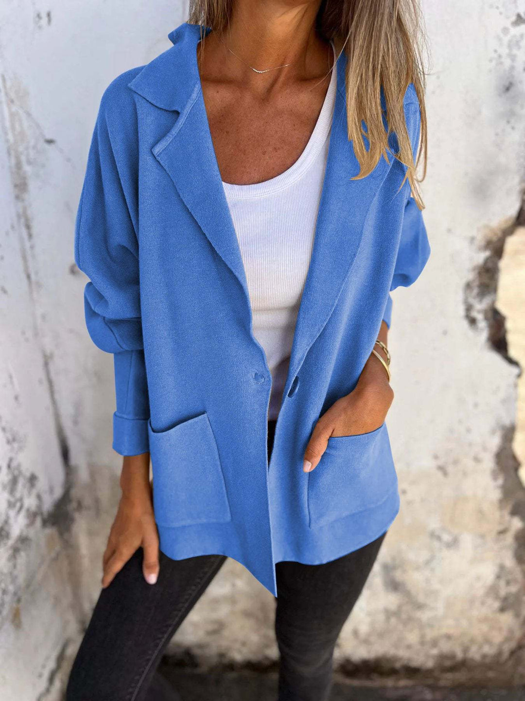 Damen Lässiger Oversize-Blazer mit praktischen Taschen und Knopfverschluss