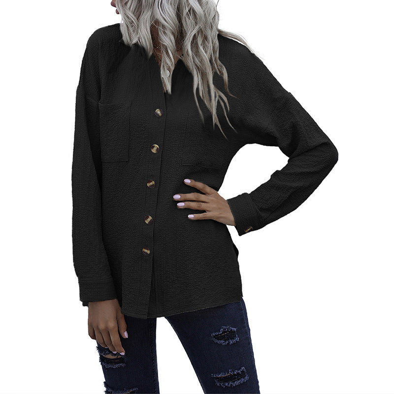 Damen Strukturierte Oversize-Hemdbluse mit Brusttaschen und Knopfleiste Shop Nory