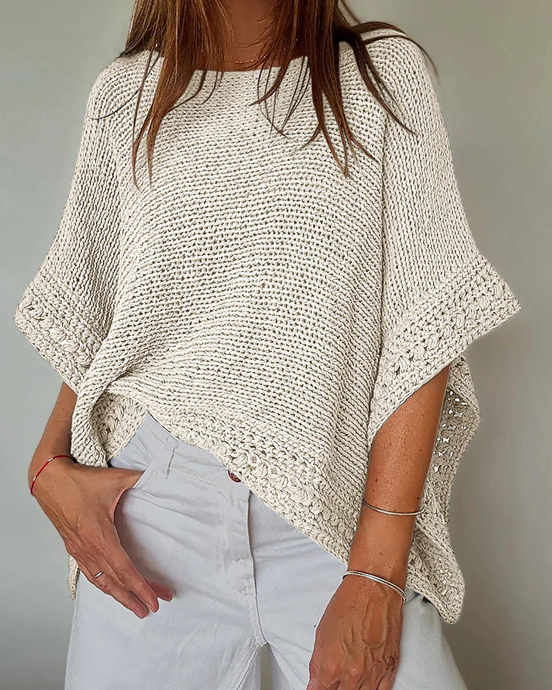Damen Leichtes Oversize Strickponcho mit Häkelkante Shop Nory