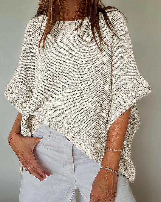 Damen Leichtes Oversize Strickponcho mit Häkelkante Shop Nory